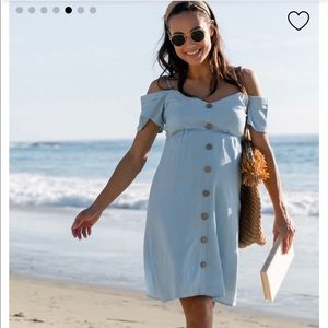 Pink Blush Light Blue Button Accent Maternity Dress